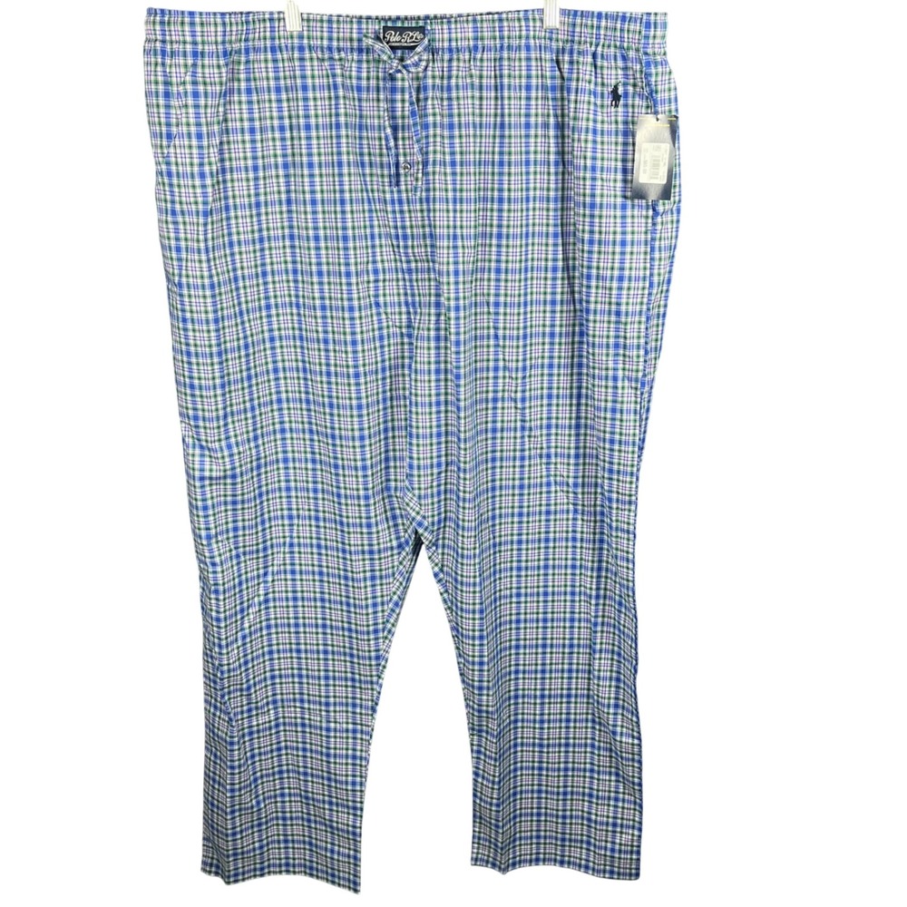 Polo Ralph Lauren Pajama Pants Mens 3XT Blue Green Plaid Cotton Sleepwear NEW